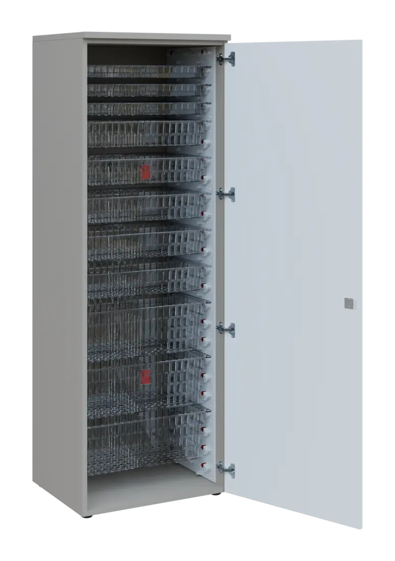 EUROMEDICA D - 66 TRANSPARENT skříň léková boxová, 1-dveřová, pravá, 1950x660x535, korpus šedý, dvíř